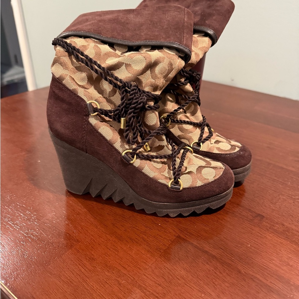 Coach Brown and Tan Wedge Boots